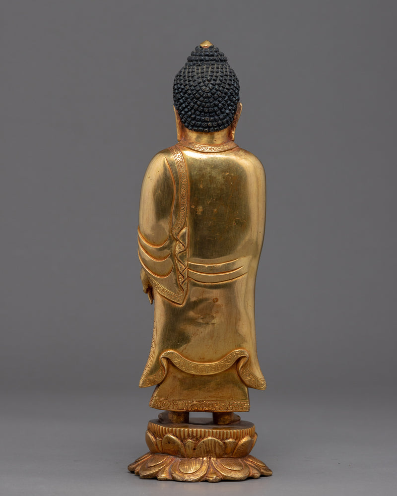 Standing Shakyamuni Buddha Statue | Gold Glided Traditional Art