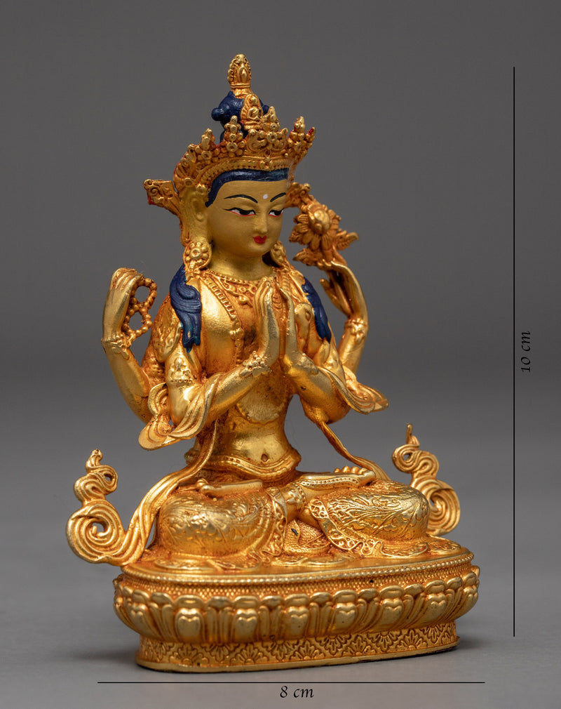 Chenrezig Avalokiteshvara Statue | Gold Gilded Compassion Deity