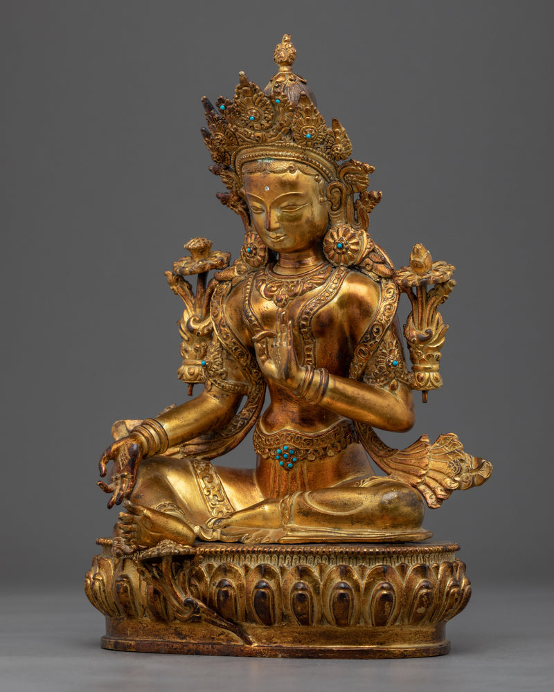 Meditating Female Buddha Statue | Tibetan Green Tara Art