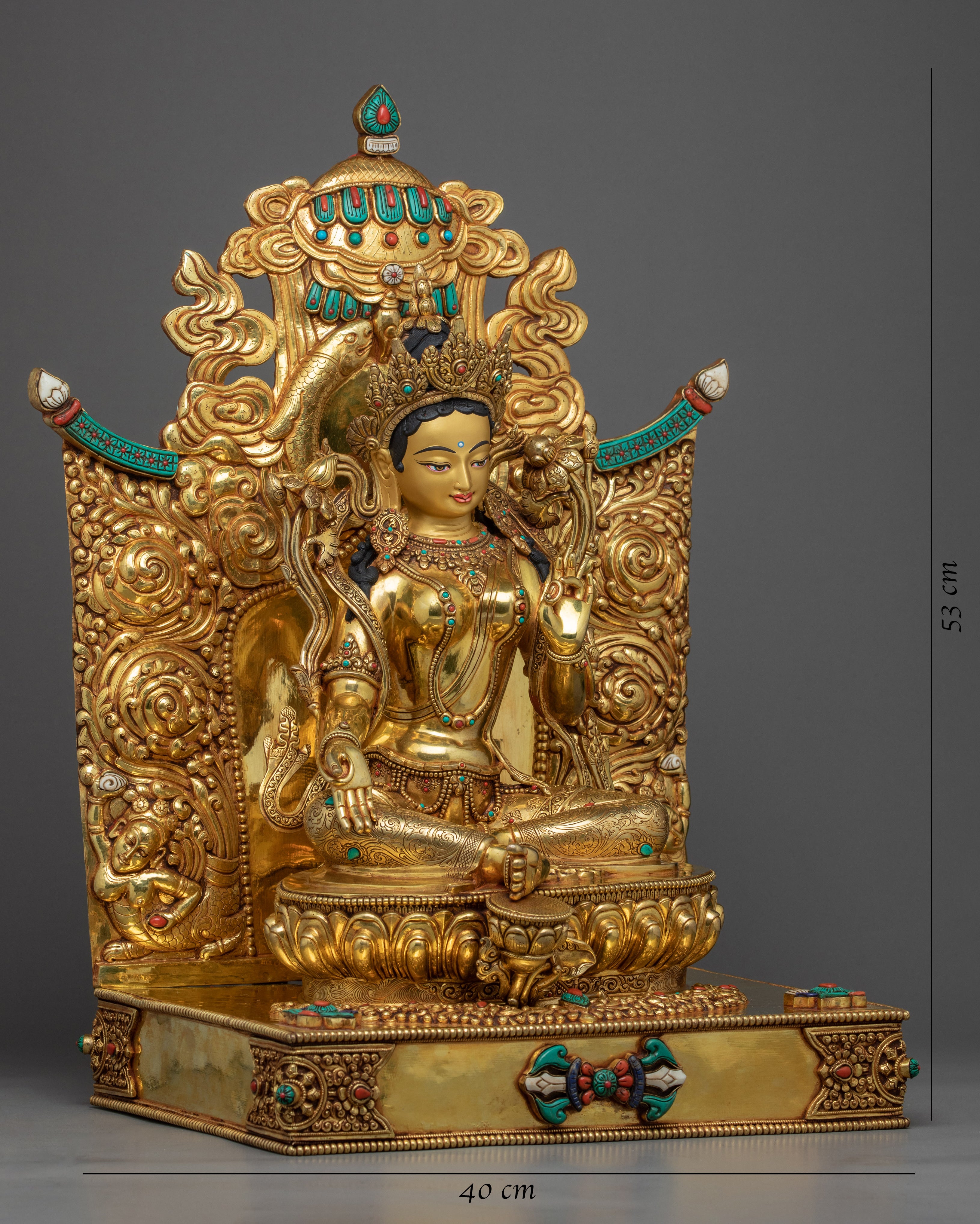 Green Tara Rare Throne Sculpture | Traditional Himalayan Art