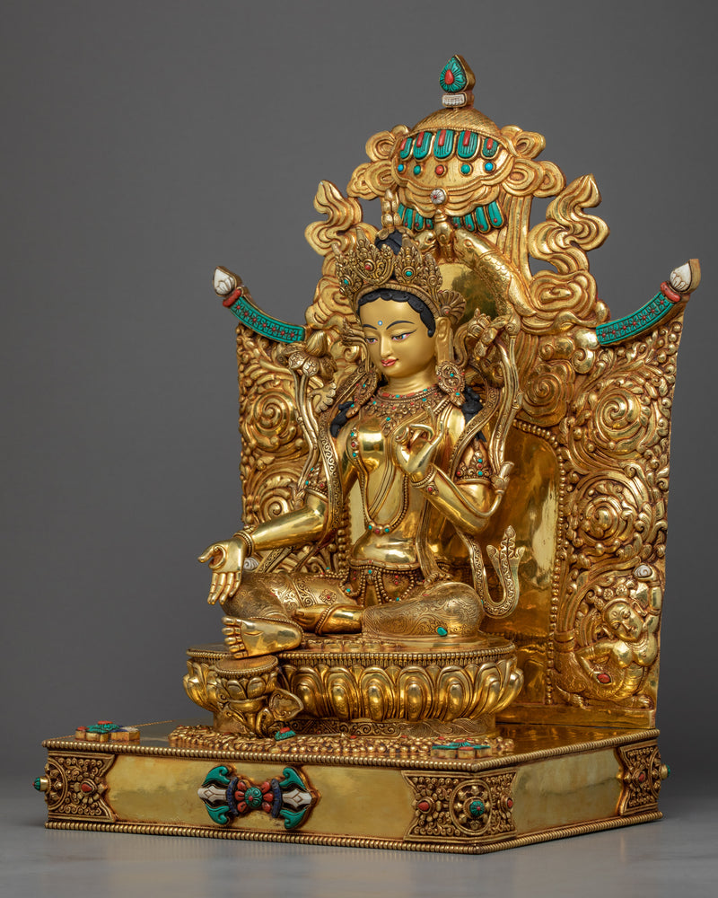Green Tara Rare Throne Sculpture | Traditional Himalayan Art