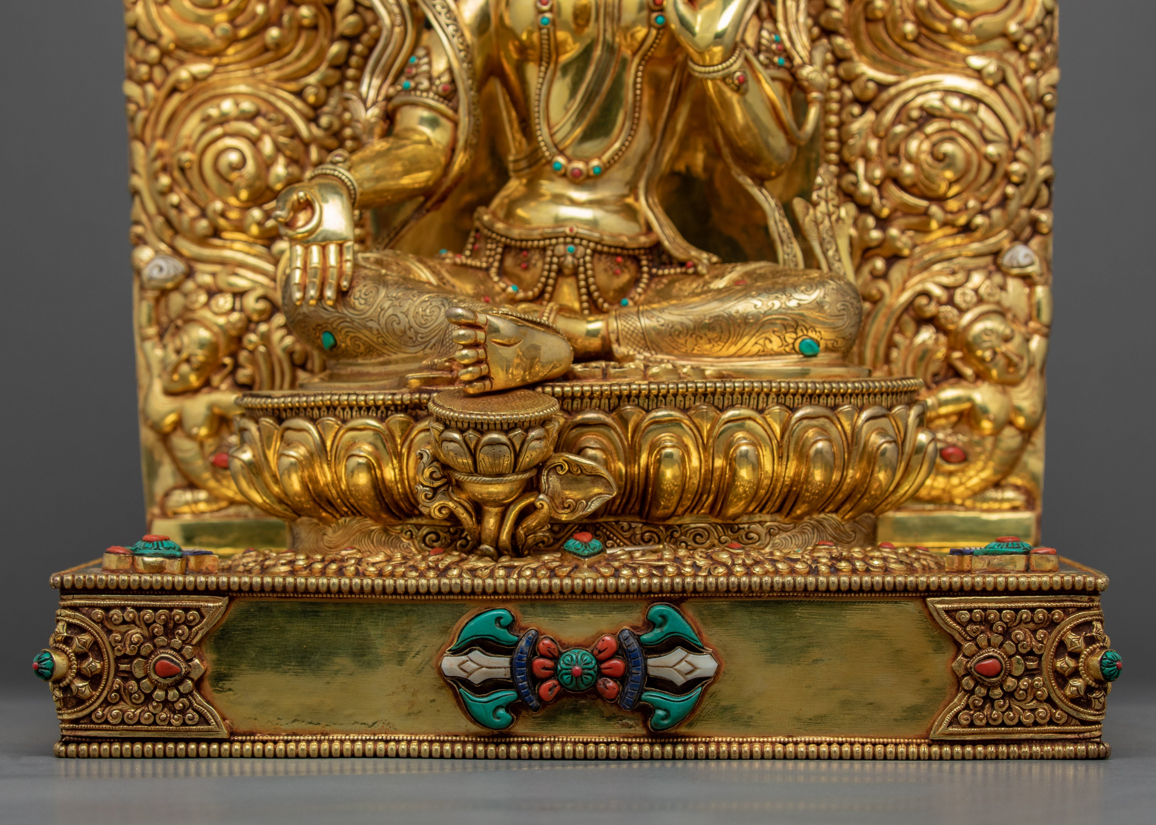 Green Tara Rare Throne Sculpture | Traditional Himalayan Art