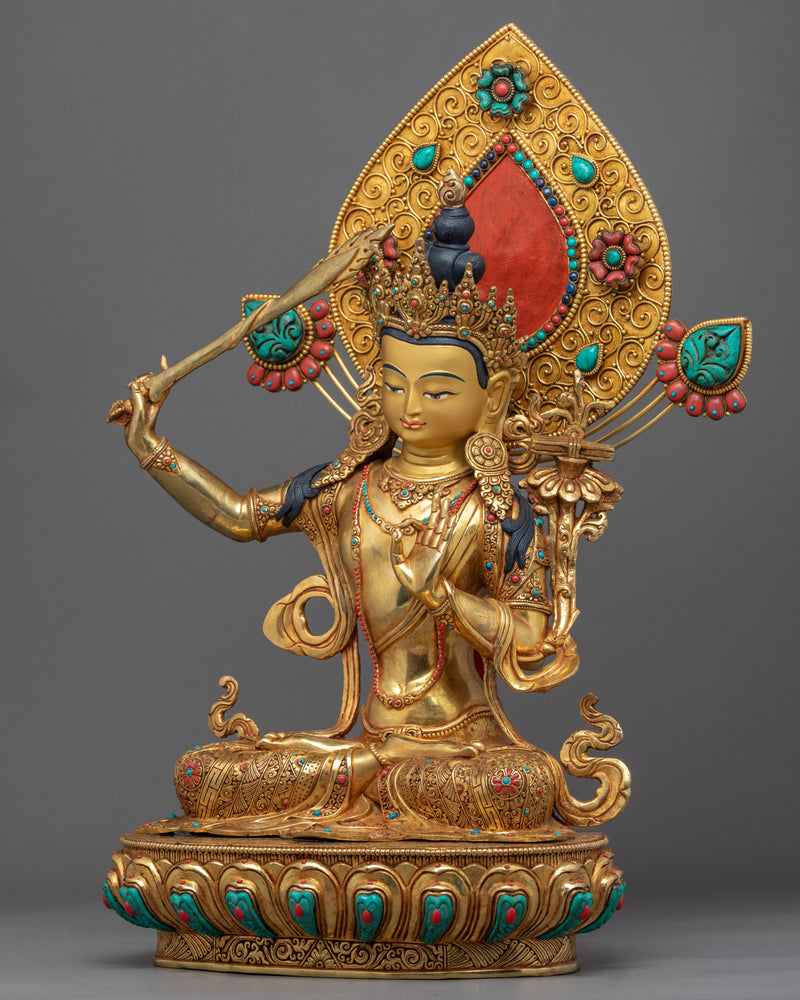 Manjushri Practice Statue | Gold Plated Himalayan Art