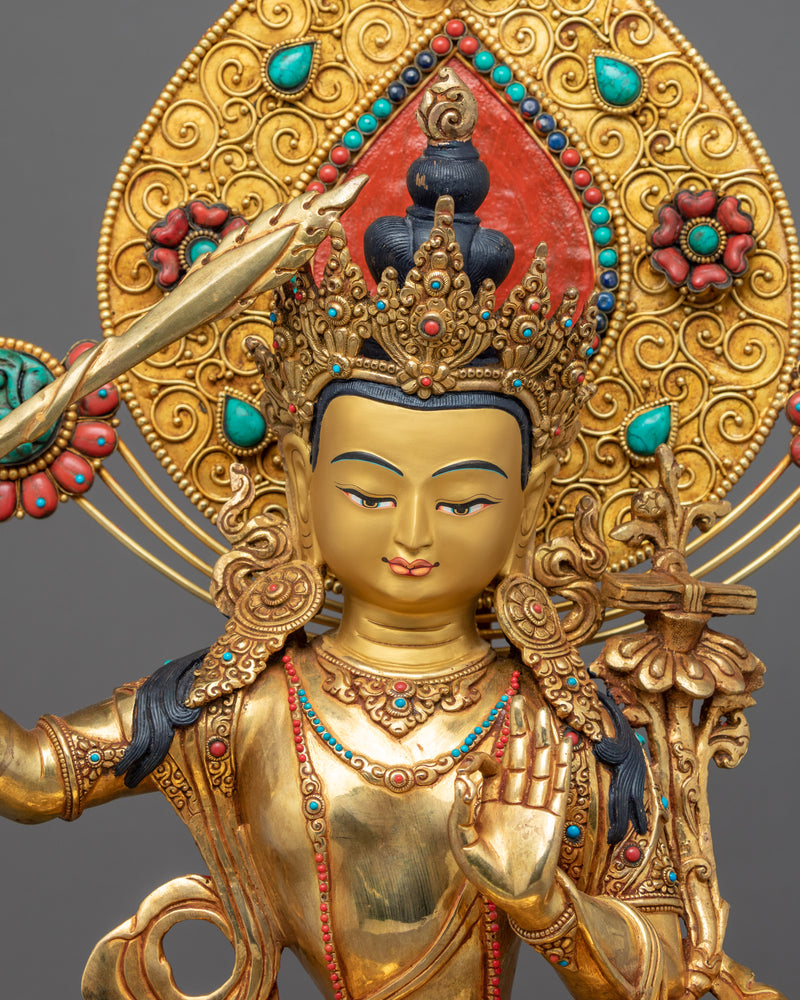 Manjushri Practice Statue | Gold Plated Himalayan Art