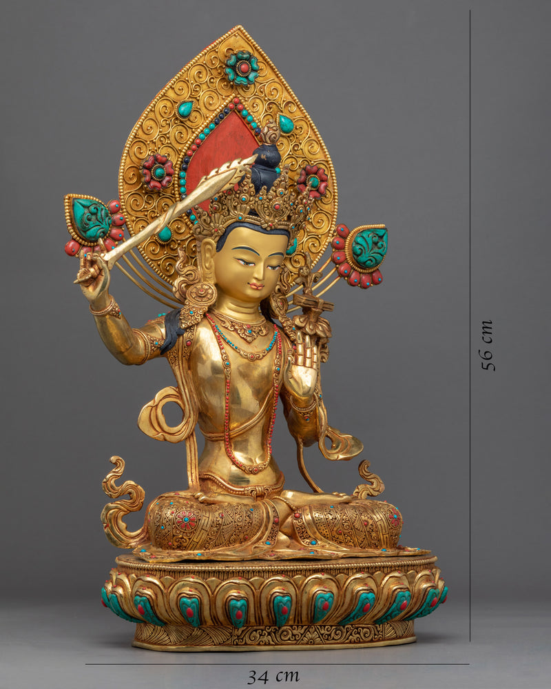 Manjushri Practice Statue | Gold Plated Himalayan Art