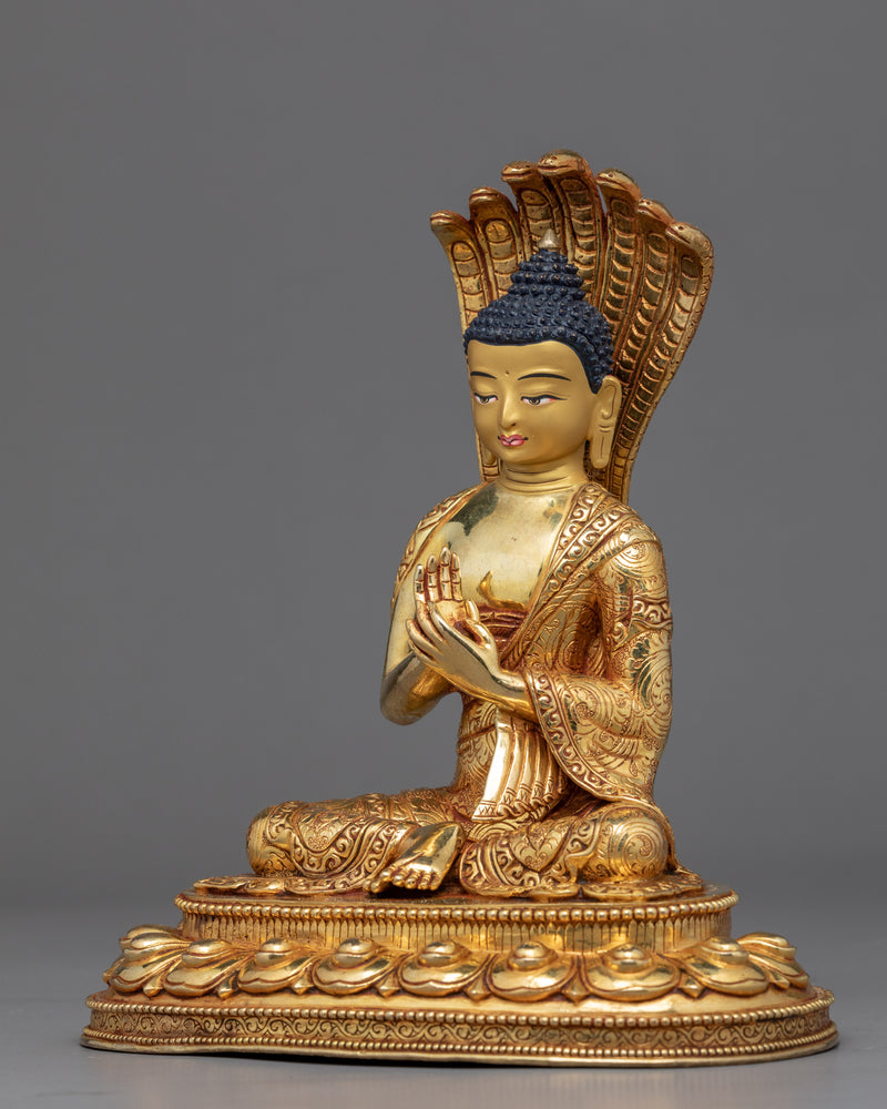 Buddha Naga Statue | Gold Gilded Himalayan Art
