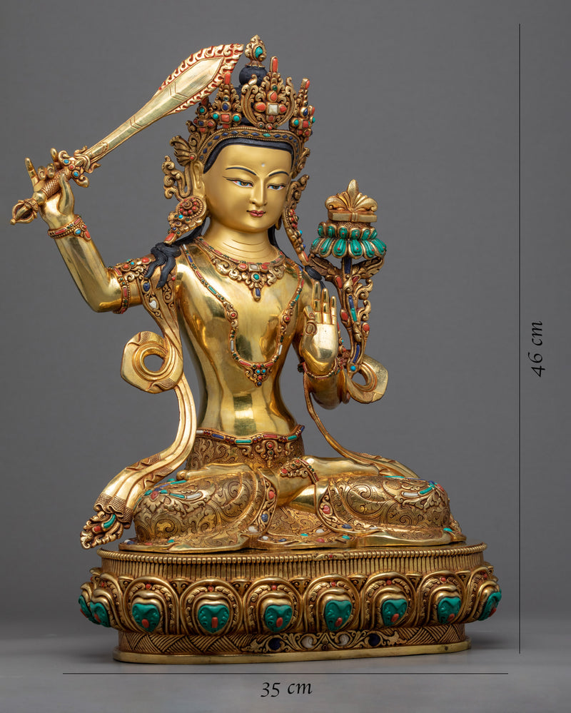 Manjushri Buddhism Statue | Tibetan Art Plated with Gold