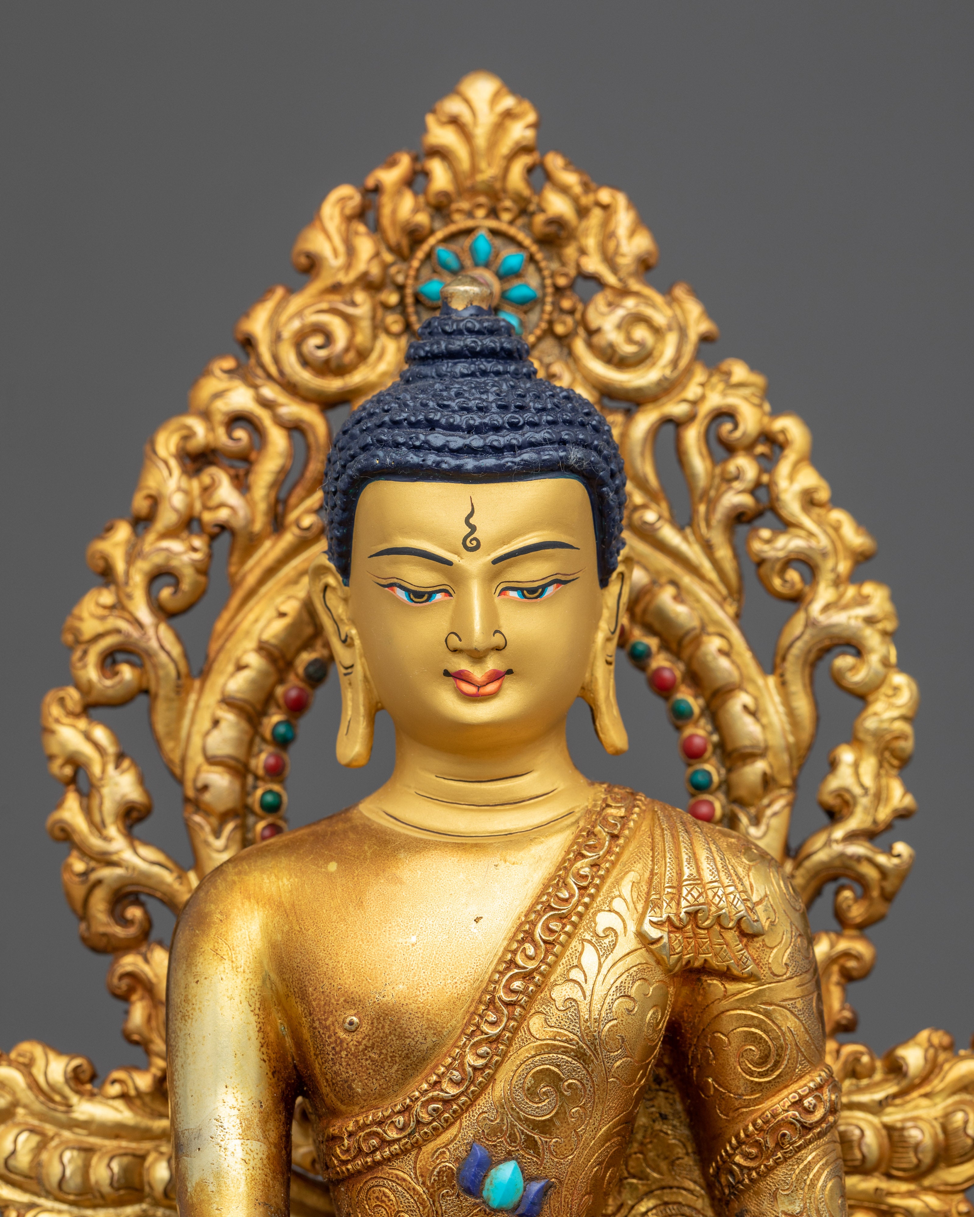 Shakyamuni Buddha Sculpture Art | Gold Gilded Himalayan Art