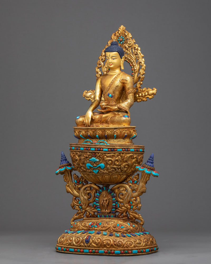 Shakyamuni Buddha Sculpture Art | Gold Gilded Himalayan Art
