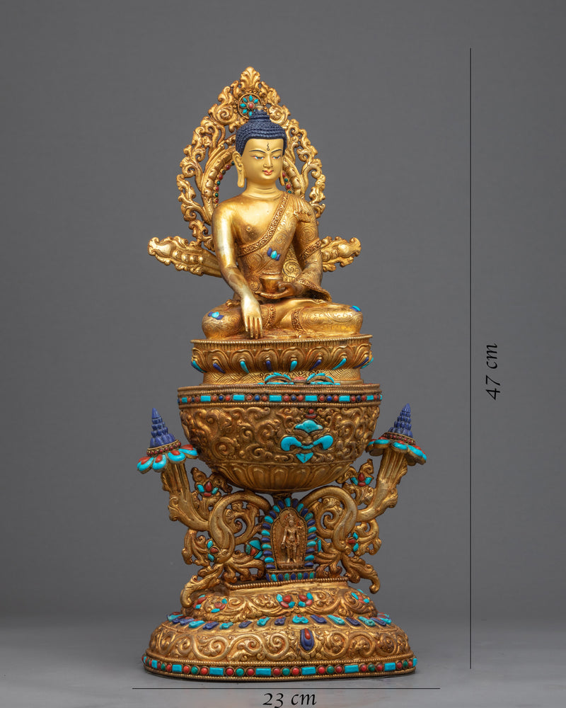 Shakyamuni Buddha Sculpture Art | Gold Gilded Himalayan Art
