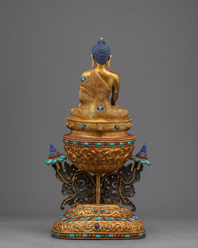 Shakyamuni Buddha Sculpture Art | Gold Gilded Himalayan Art