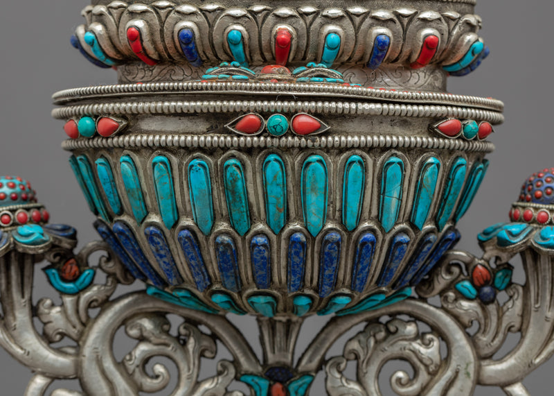 Tibetan Buddha Shakyamuni Sculpture | Silver Plated Himalayan Art