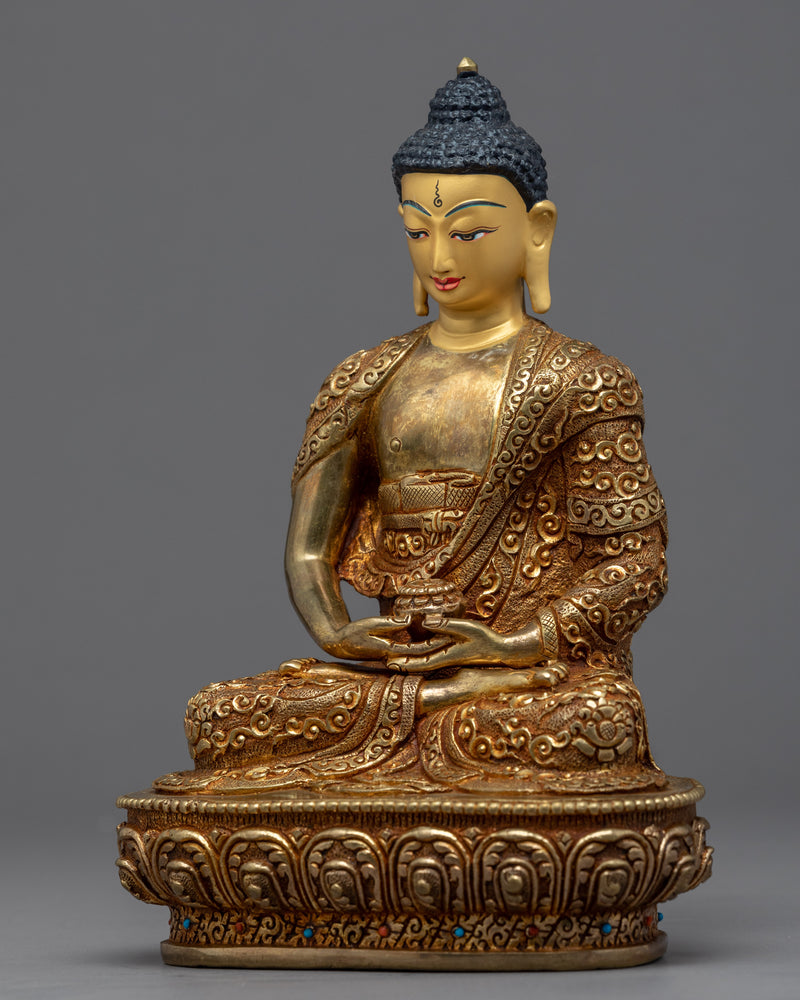 Amitabha Buddha Gold Statue | Traditional Sacred Himalayan Art