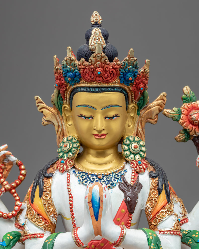 4 Arm Chenrezig Himalayan Statue | Hand-Carved Himalayan Art