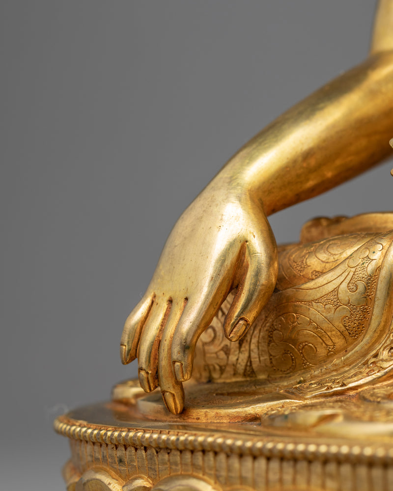 Seated Buddha Shakyamuni Sculpture | Gold Glided Traditional Art
