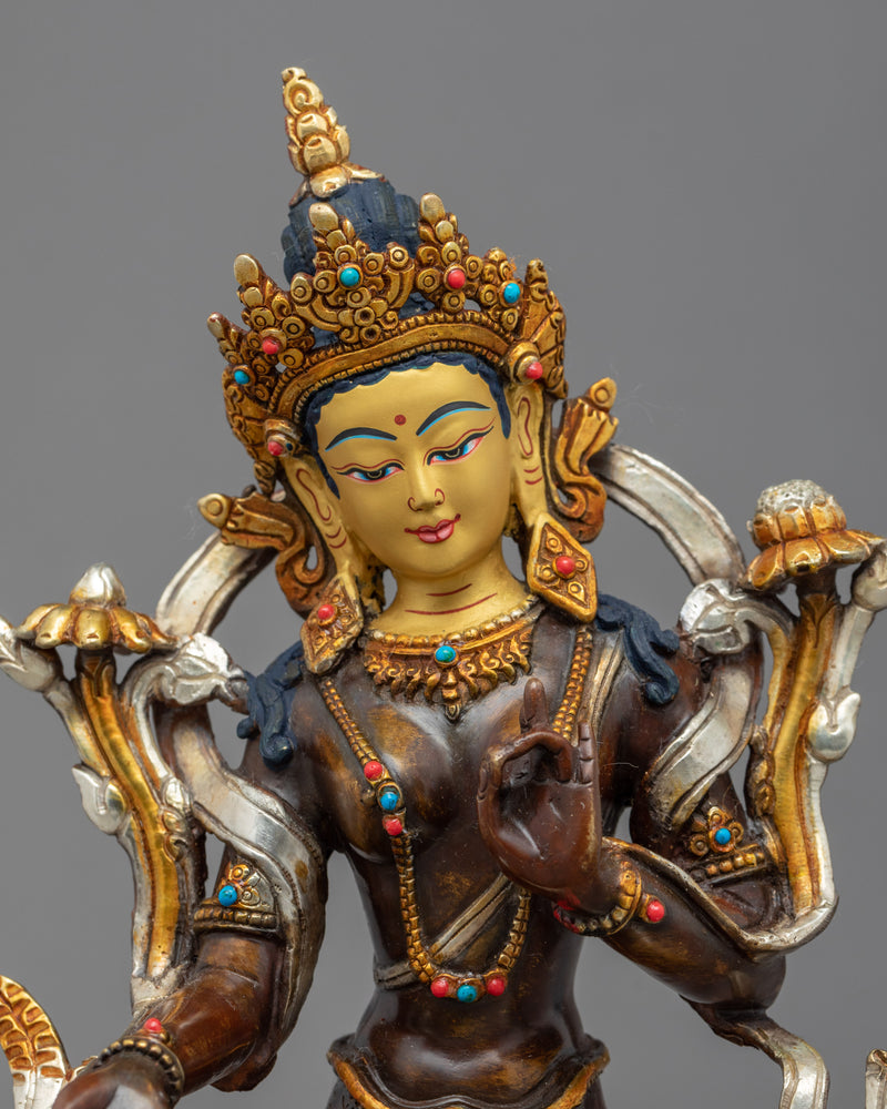 Green Tara Bronze Sculpture | Traditional Hand Carved Art