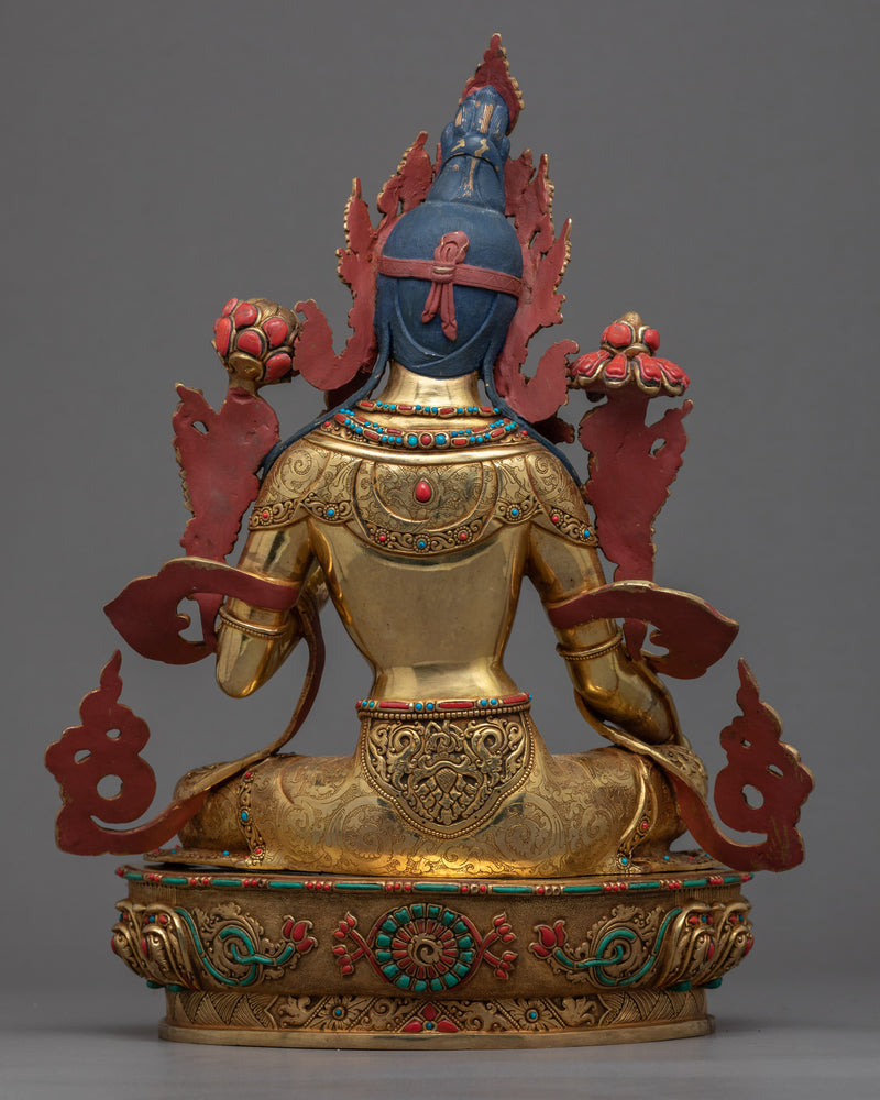 Tibetan Sculpture Green Tara | Gold Gilded Himalayan Art