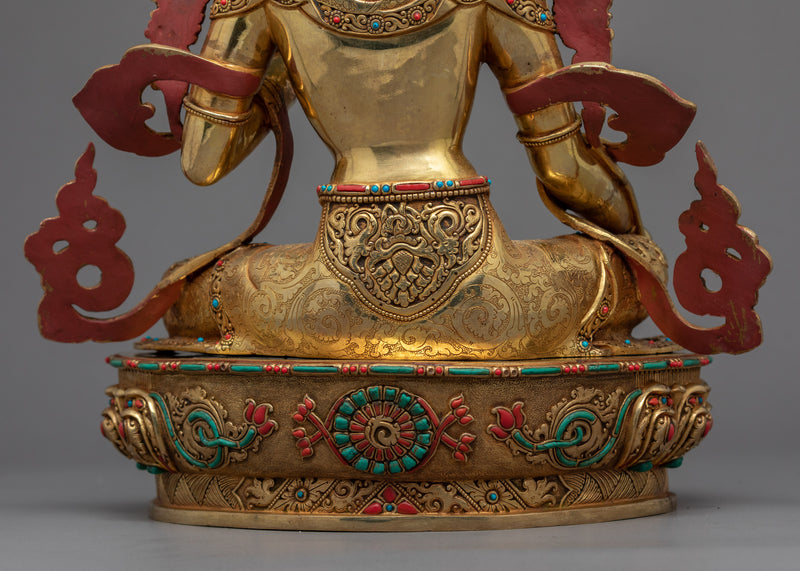 Tibetan Sculpture Green Tara | Gold Gilded Himalayan Art