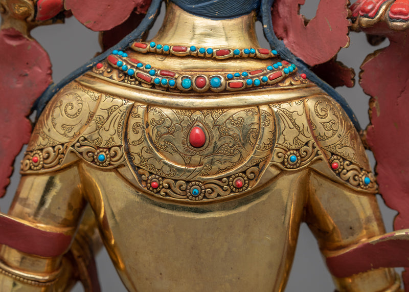 Tibetan Sculpture Green Tara | Gold Gilded Himalayan Art