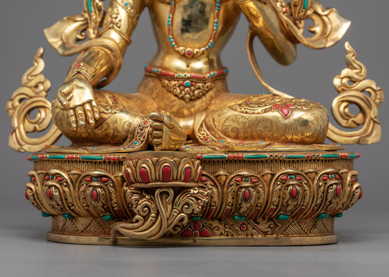 Tibetan Sculpture Green Tara | Gold Gilded Himalayan Art