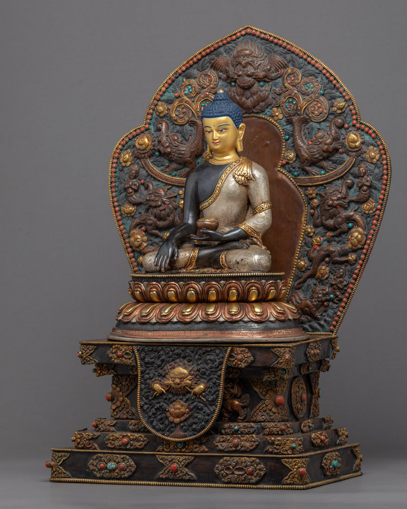 Shakyamuni Buddha on Throne Statue | Hand-Carved Sculpture