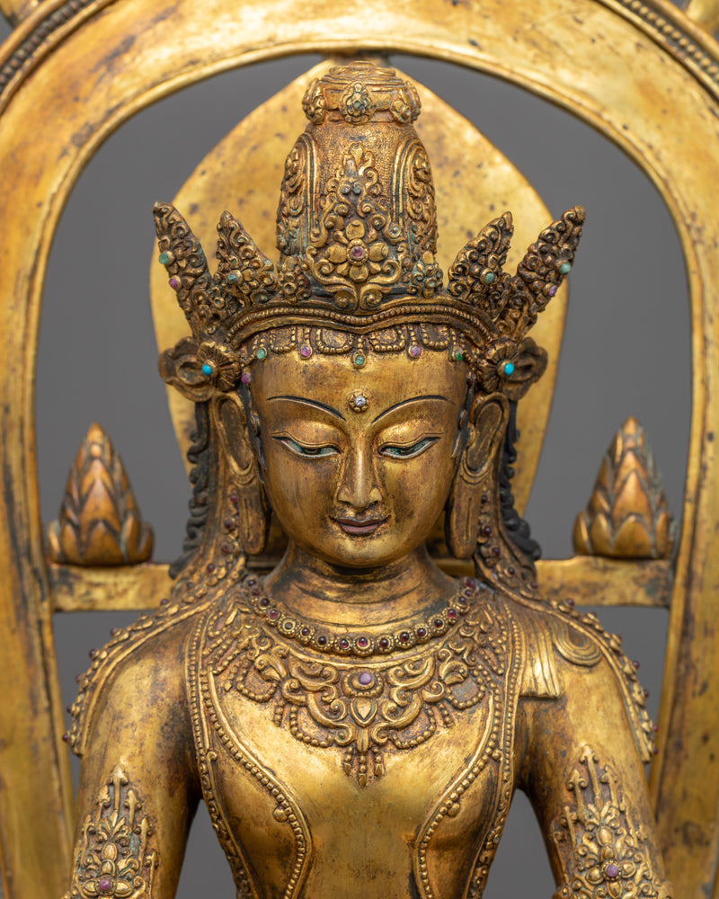 Crowned Shakyamuni Buddha Sculpture | Hand-Carved Statue