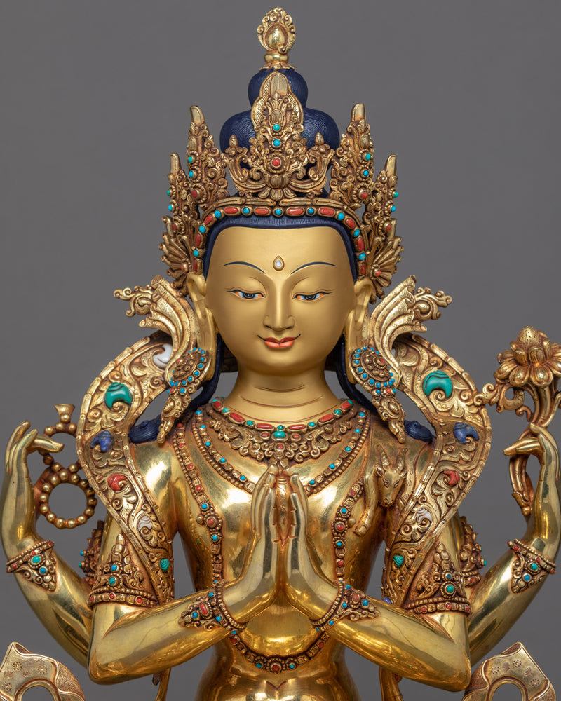 Four Arm Bodhisattva Sculpture | Traditional Avalokiteshvara Art