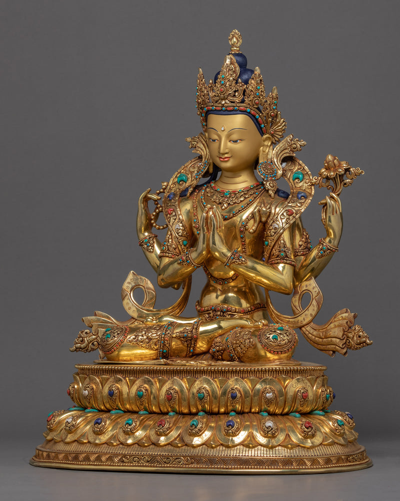 Four Arm Bodhisattva Sculpture | Traditional Avalokiteshvara Art