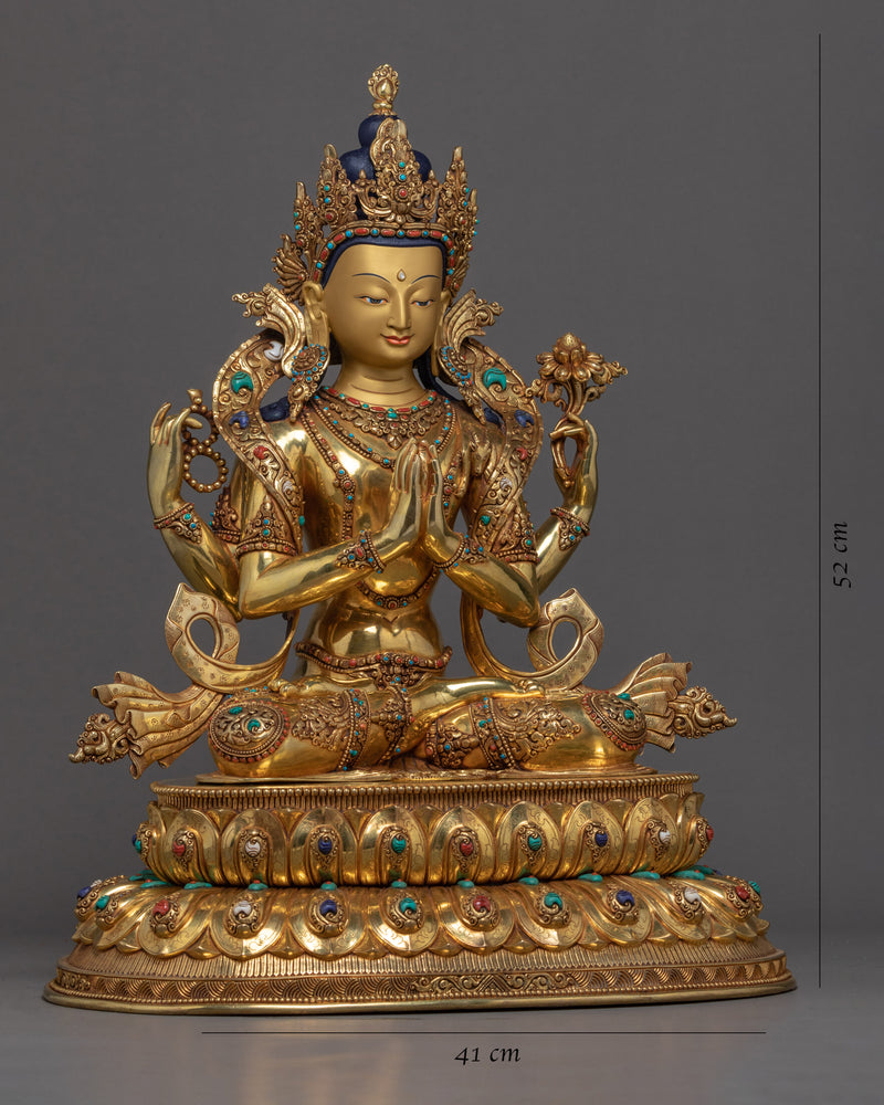 Four Arm Bodhisattva Sculpture | Traditional Avalokiteshvara Art