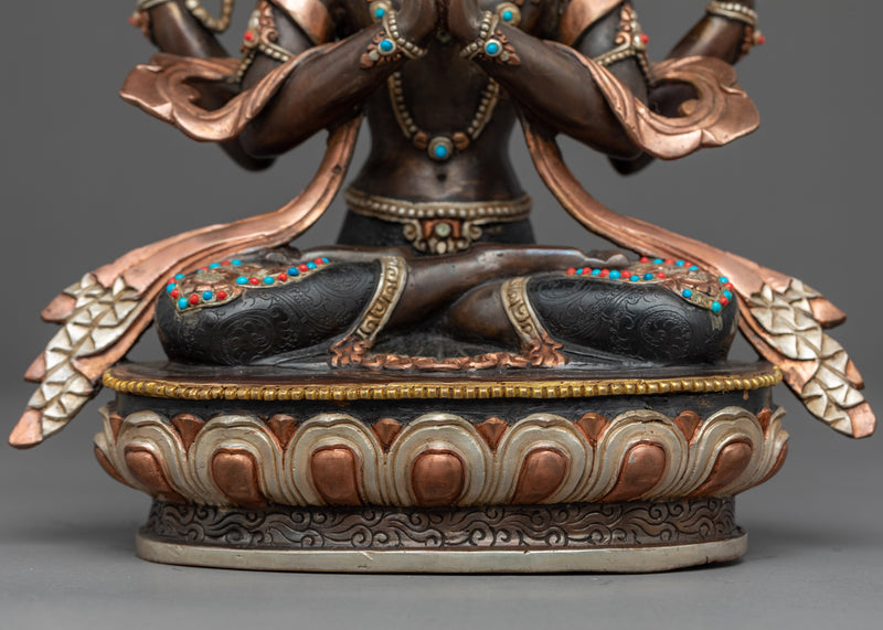 4 Armed Chenrezig Sculpture | Traditional Tibetan Art