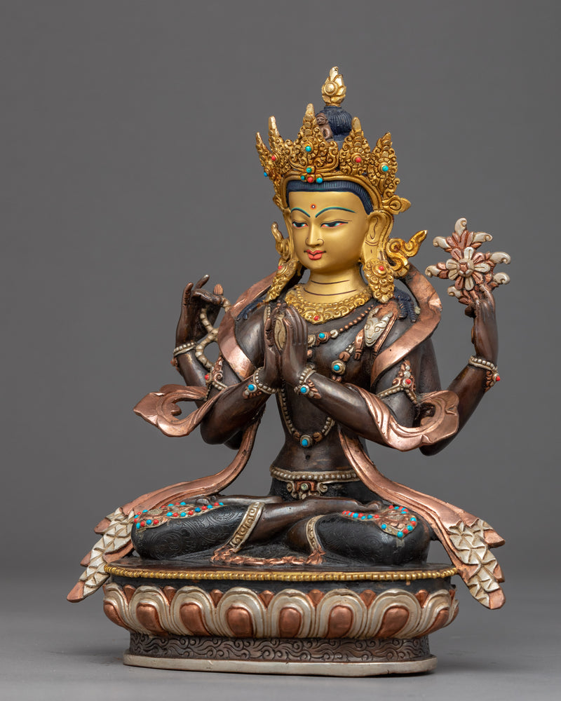 4 Armed Chenrezig Sculpture | Traditional Tibetan Art