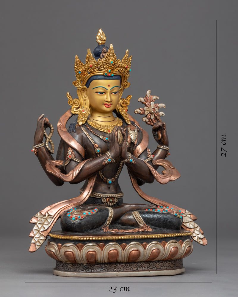 4 Armed Chenrezig Sculpture | Traditional Tibetan Art