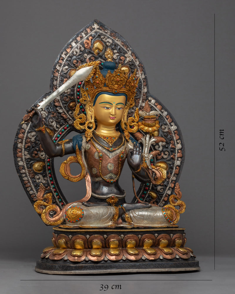 Buddha Manjushri Sculpture | Himalayan Art | Gold Gilded Statue
