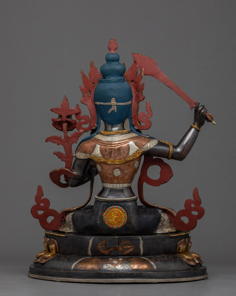 Buddha Manjushri Sculpture | Himalayan Art | Gold Gilded Statue