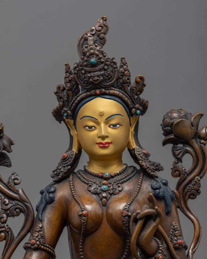 Sculpture of Green Tara Nepal | Mother Tara Statue | 24k Gold Gilded