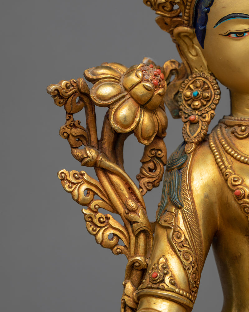 Green Tara Gold Plated Statue | Handmade Buddhist Artwork