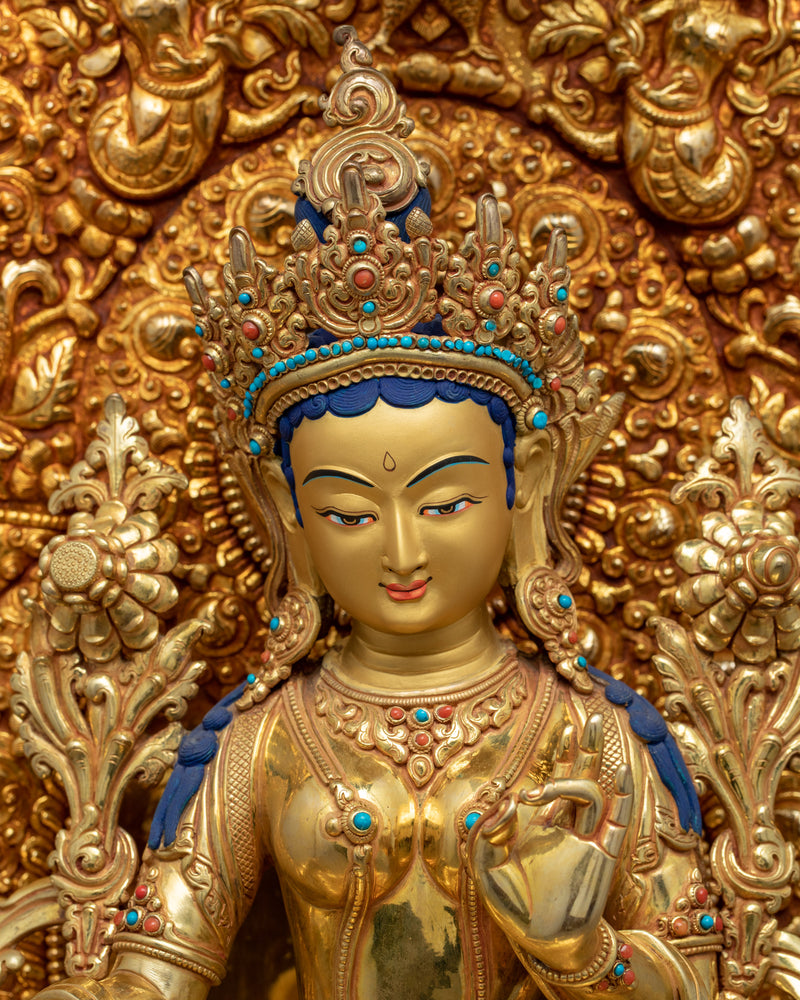 Rare Green Tara Throne Statue | Handmade Tara Statue