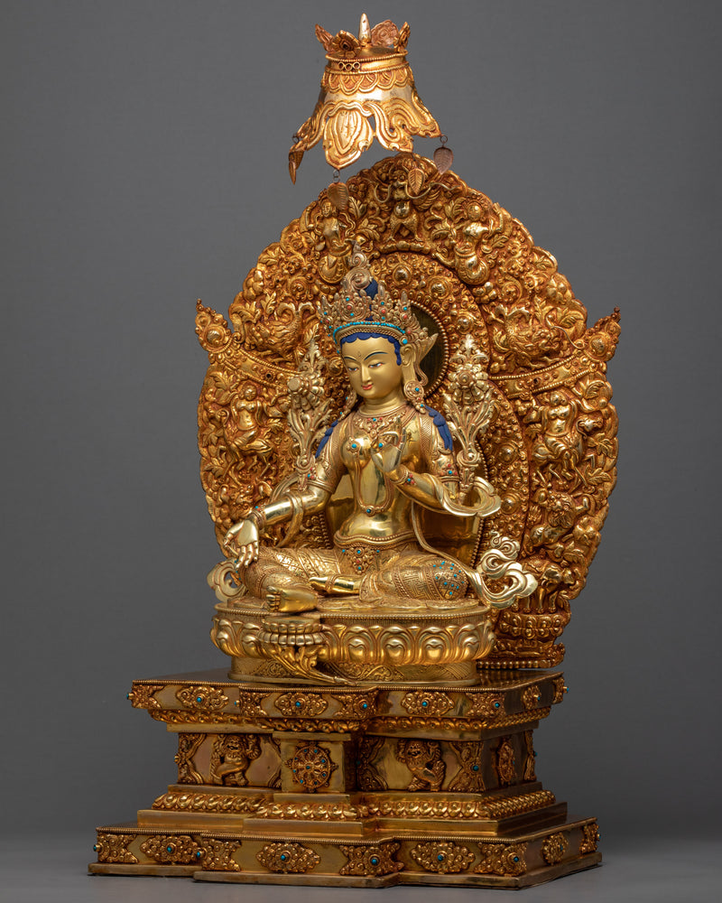 Rare Green Tara Throne Statue | Handmade Tara Statue