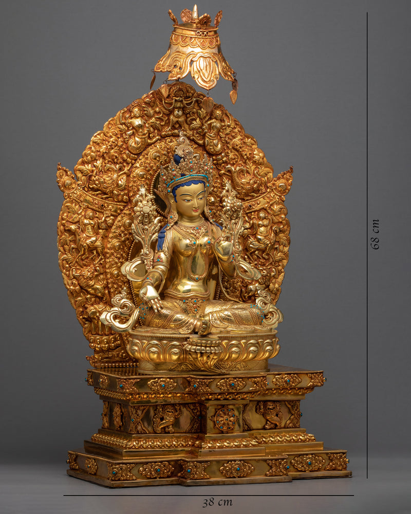 Rare Green Tara Throne Statue | Handmade Tara Statue