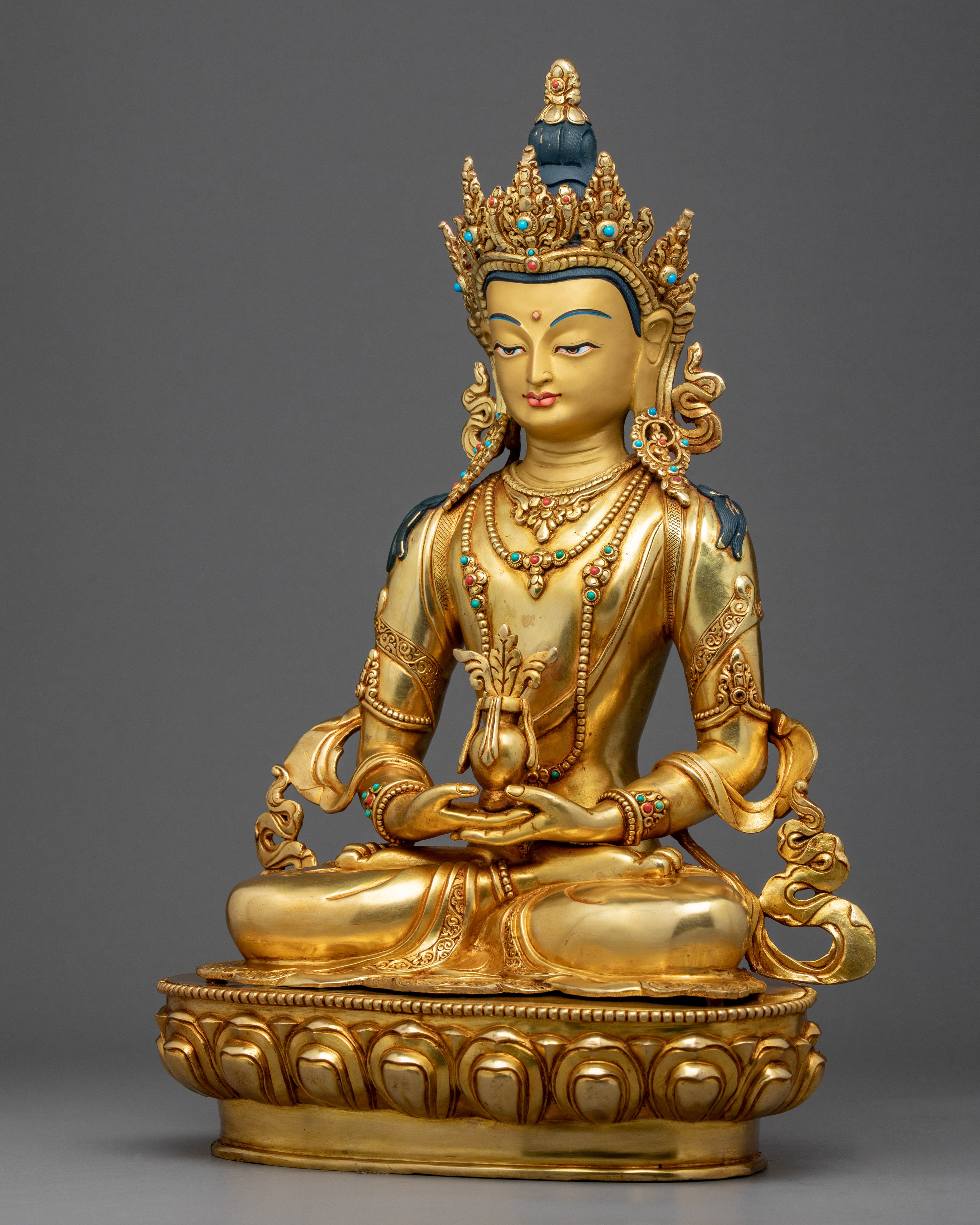 Amitayus Buddha Sculpture Bodhisattva | Himalayan Art | Gold Gilded