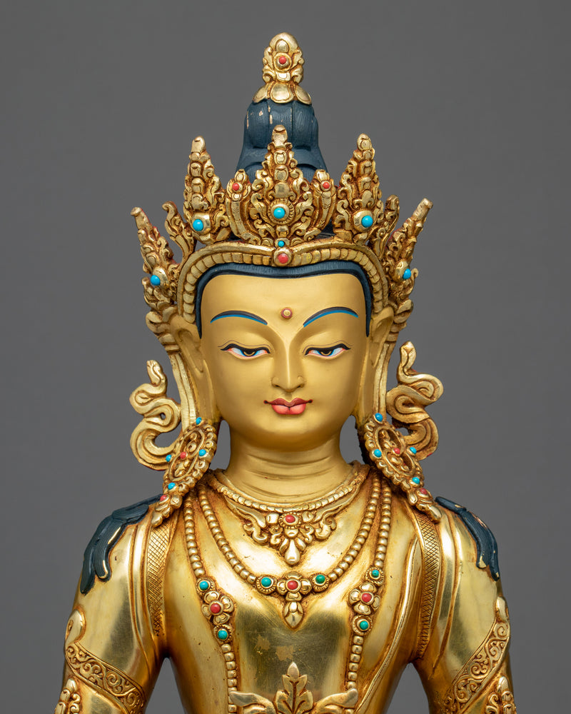 Amitayus Buddha Sculpture Bodhisattva | Himalayan Art | Gold Gilded
