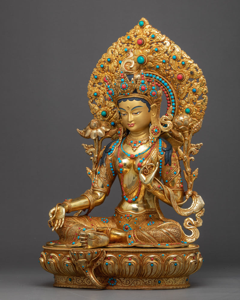 Tibetan Sgrol-ljang Sculpture | Green Tara Buddist Deity