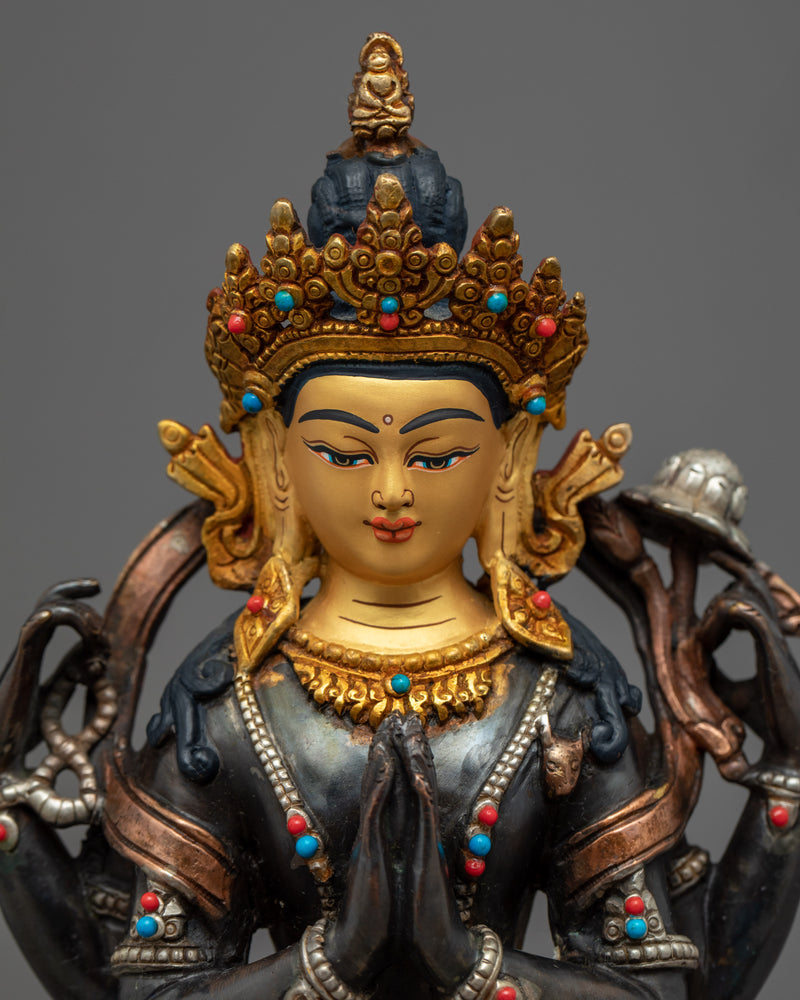 Rare Chenrezig Sculpture | Hand Carved Himalayan Art