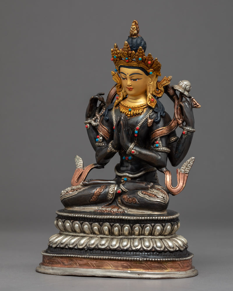 Rare Chenrezig Sculpture | Hand Carved Himalayan Art
