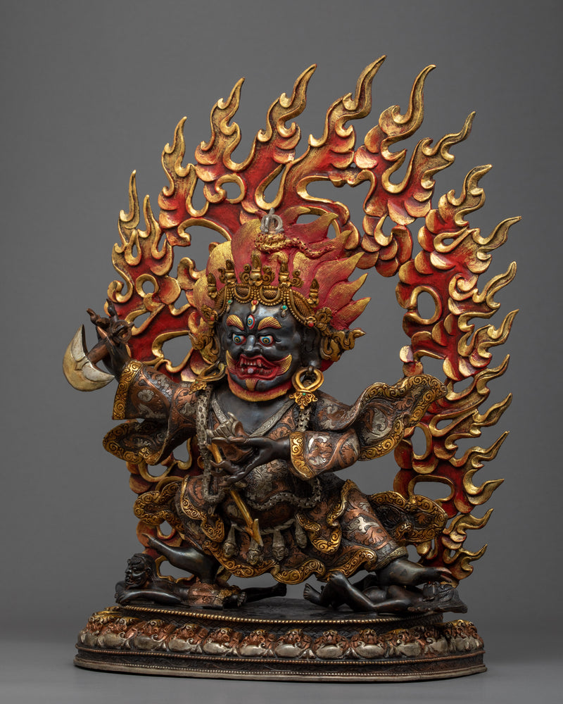 Two Armed Mahakala Gold Plated Sculpture | Handcrafted Buddhist Art