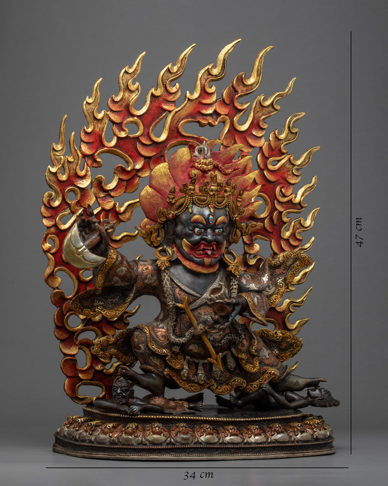 Two Armed Mahakala Gold Plated Sculpture | Handcrafted Buddhist Art