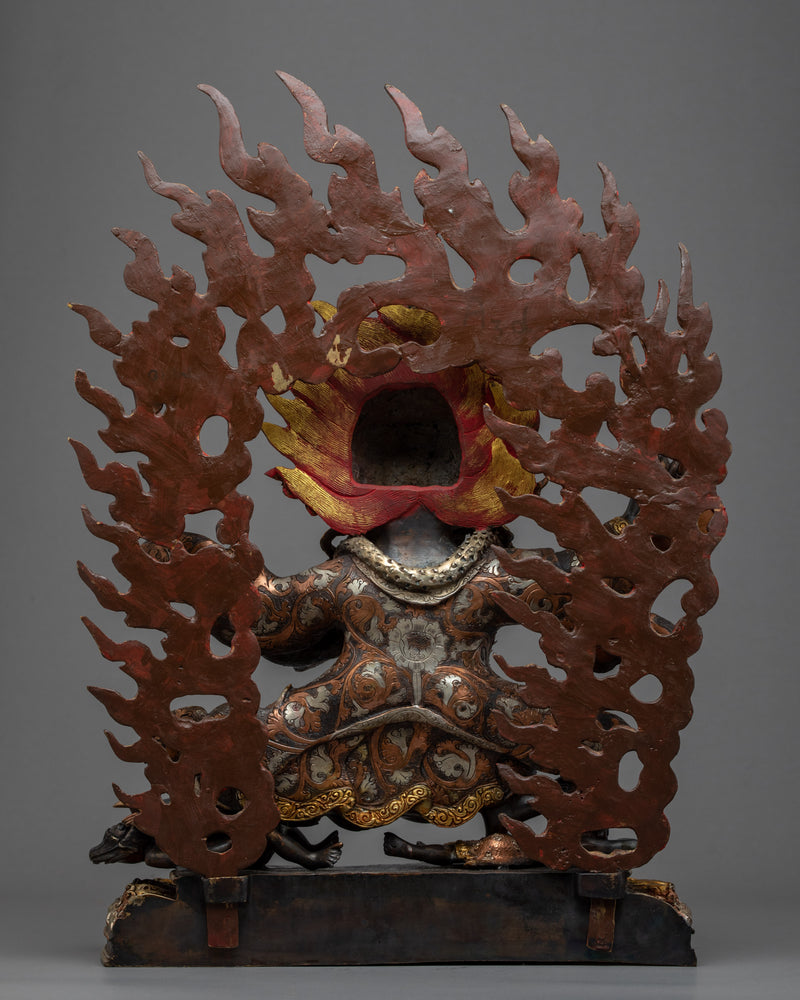 Two Armed Mahakala Gold Plated Sculpture | Handcrafted Buddhist Art