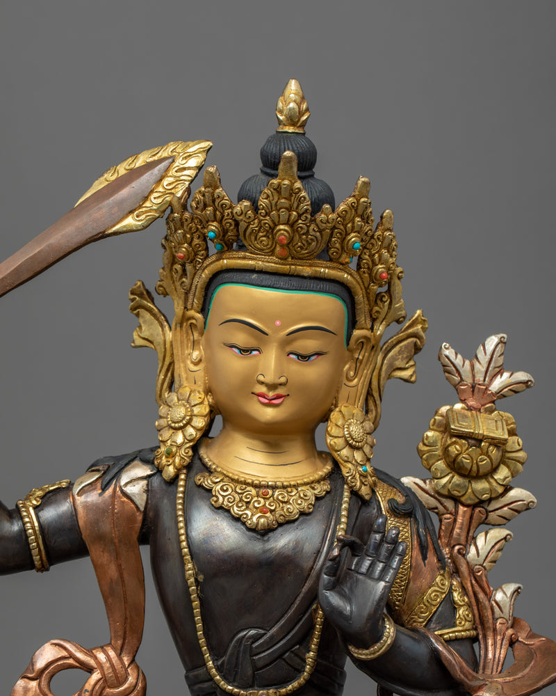 Manjushri Buddha Sculpture  | Himalayan Gold Gilded Art