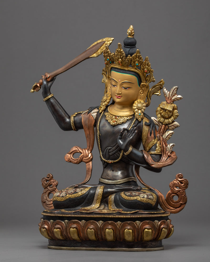 Manjushri Buddha Sculpture  | Himalayan Gold Gilded Art