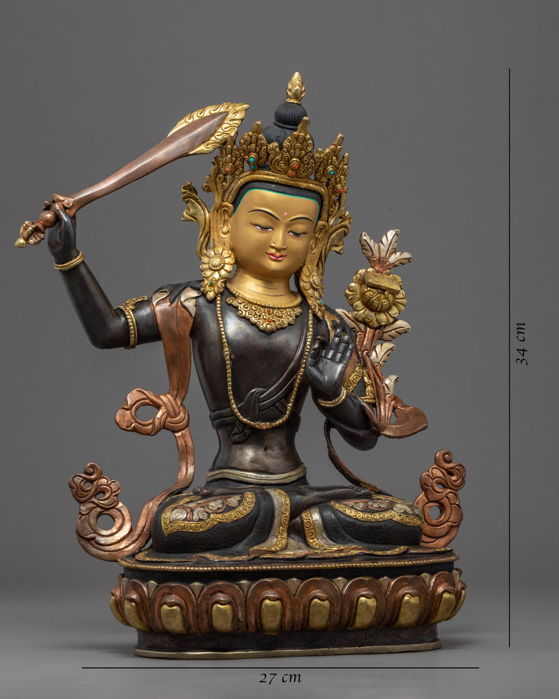 Manjushri Buddha Sculpture  | Himalayan Gold Gilded Art